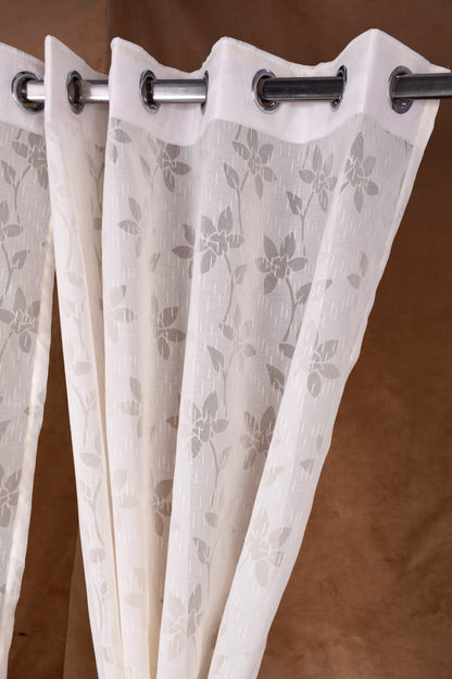 Mero Collection Curtains with Eyelet patttern in Sheer fabric with self textures in Cream Off-White Colour Floral Brasso