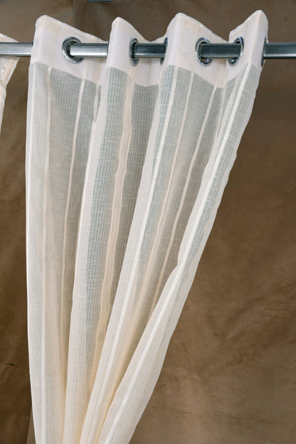 Mero Collection Curtains with Eyelet patttern in Sheer fabric with self textures in Cream Off-White Colour Stripe