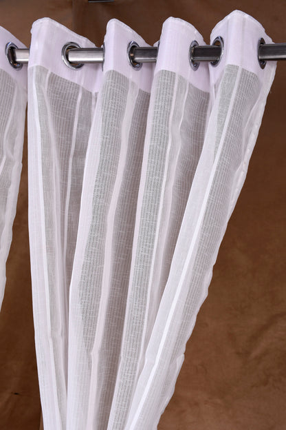 Mero Collection Curtains with Eyelet patttern in Sheer fabric with self textures in Pearl White Colour Stripe