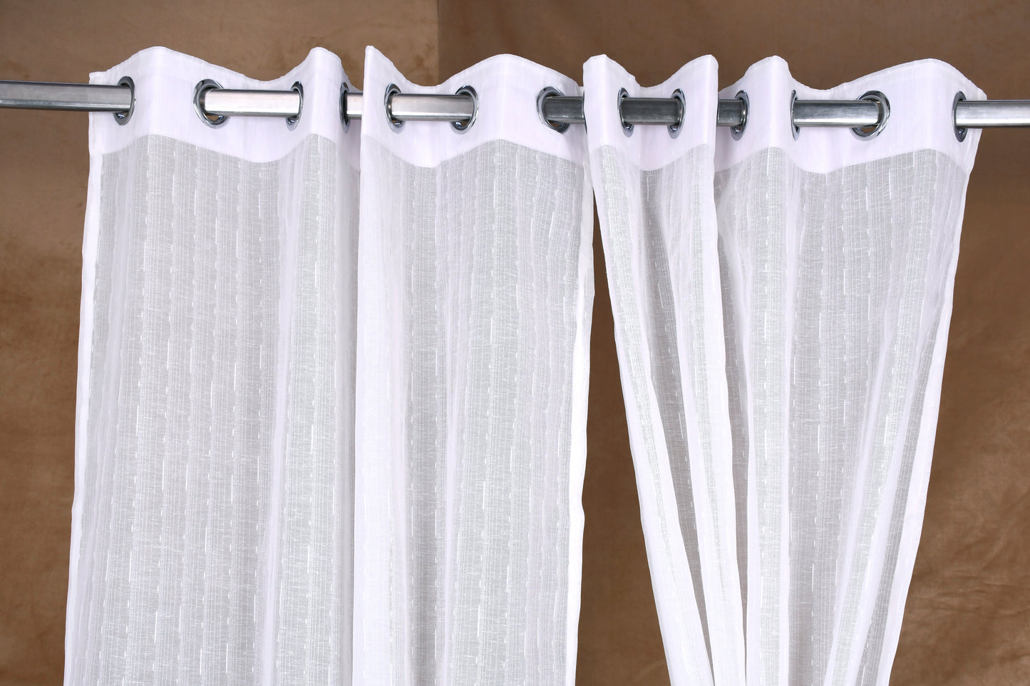 Mero Collection Curtains with Eyelet patttern in Sheer fabric with self textures in OffWhite Colour  Thin Broken Stripe Design