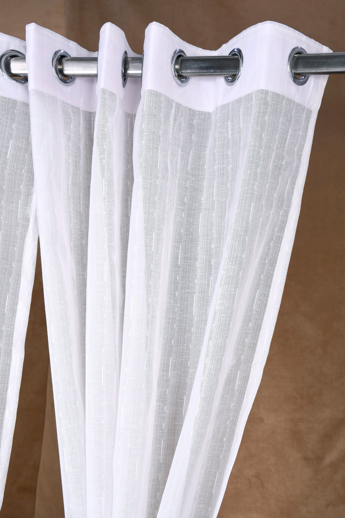 Mero Collection Curtains with Eyelet patttern in Sheer fabric with self textures in OffWhite Colour  Thin Broken Stripe Design