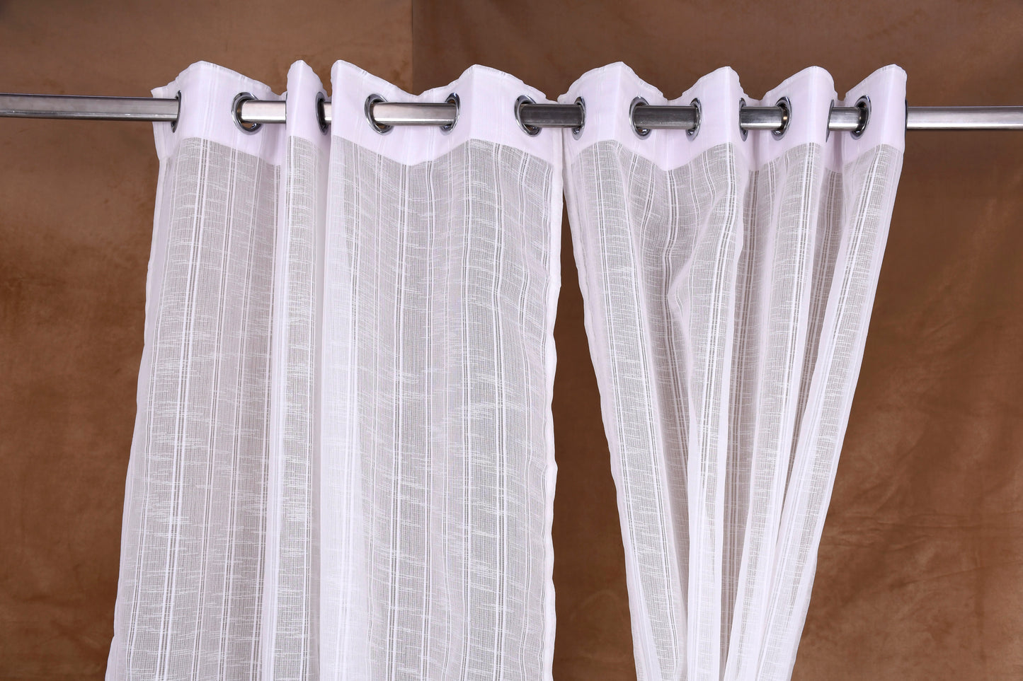 Mero Collection Curtains with Eyelet patttern in Sheer fabric with self textures in OffWhite Colour Double Stripe
