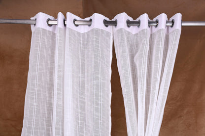 Mero Collection Curtains with Eyelet patttern in Sheer fabric with self textures in OffWhite Colour Double Stripe