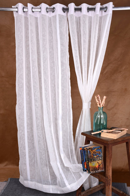 Mero Collection Curtains with Eyelet patttern in Sheer fabric with self textures in OffWhite Colour Broad Stripe