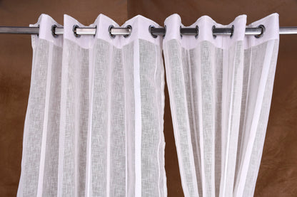 Mero Collection Curtains with Eyelet patttern in Sheer fabric with self textures in OffWhite Colour Broad Stripe
