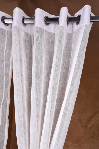 Mero Collection Curtains with Eyelet patttern in Sheer fabric with self textures in OffWhite Colour Broad Stripe