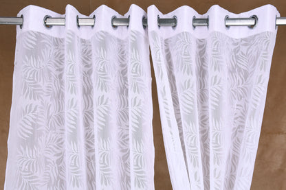 Mero Collection Curtains with Eyelet patttern in Sheer fabric with self textures in OffWhite Leafy Overall Brasso