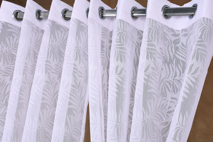 Mero Collection Curtains with Eyelet patttern in Sheer fabric with self textures in OffWhite Leafy Overall Brasso