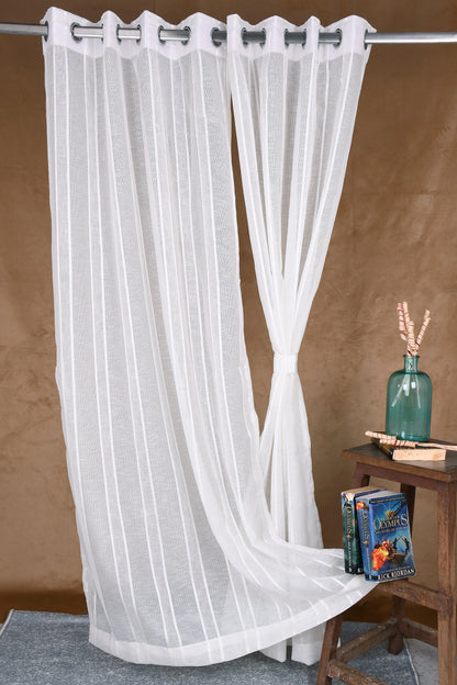 Mero Collection Curtains with Eyelet patttern in Sheer fabric with self textures in OffWhite Overall Textured Stripe & Weave