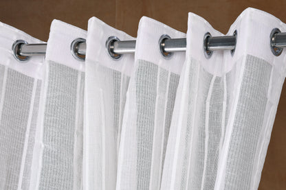 Mero Collection Curtains with Eyelet patttern in Sheer fabric with self textures in OffWhite Overall Textured Stripe & Weave