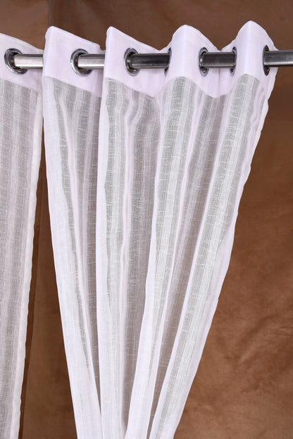 Mero Collection Curtains with Eyelet patttern in Sheer fabric with self textures in OffWhite Textured Stripe & Weave