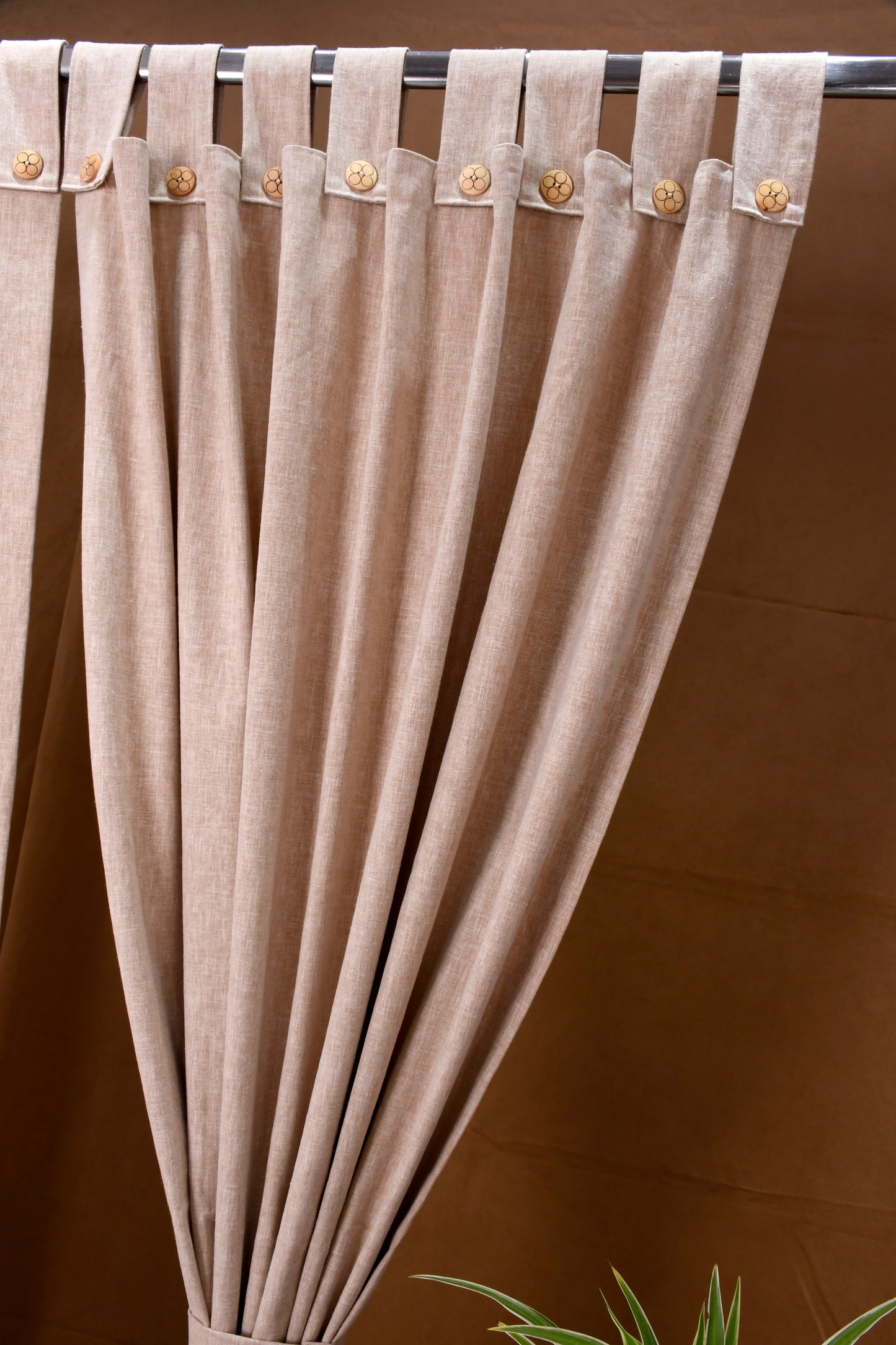 Puro Collection Curtains in Loop pattern PolyCotton fabric with minimal Textures in Tan Brown Colour.