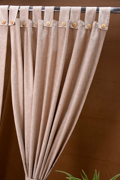 Puro Collection Curtains in Loop pattern PolyCotton fabric with minimal Textures in Tan Brown Colour.