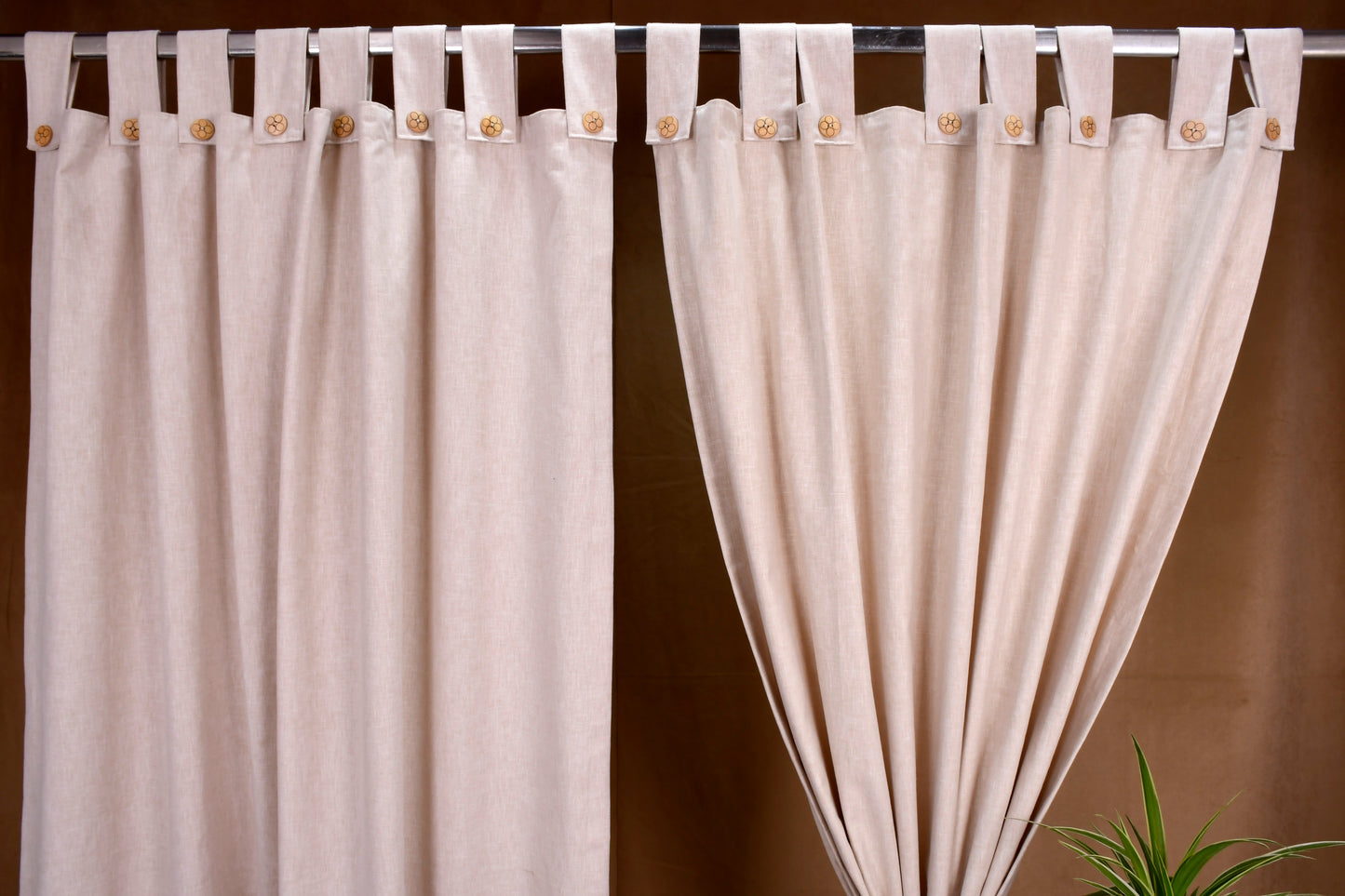 Puro Collection Curtains in Loop pattern PolyCotton fabric with minimal Textures in Beige Colour.