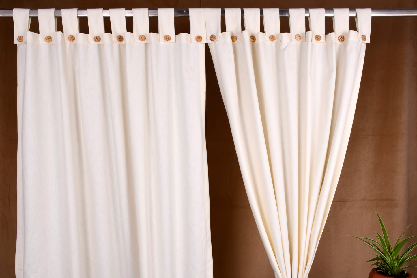 Puro Collection Curtains in Loop pattern PolyCotton fabric with minimal Textures in Cream Colour.