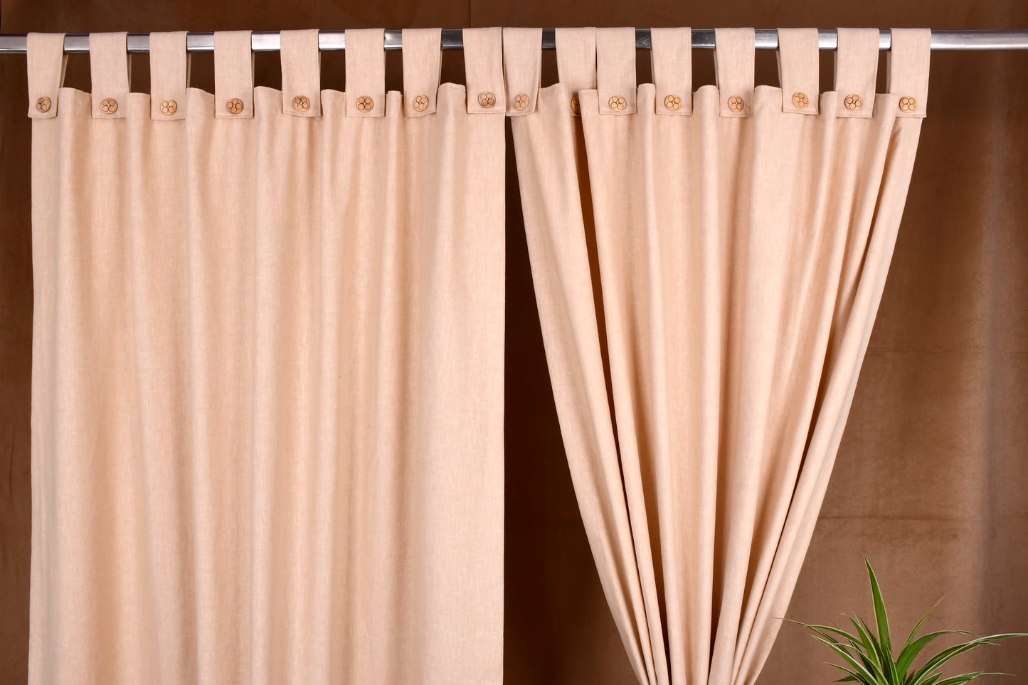 Puro Collection Curtains in Loop pattern PolyCotton fabric with minimal Textures in Latte Brown Colour.