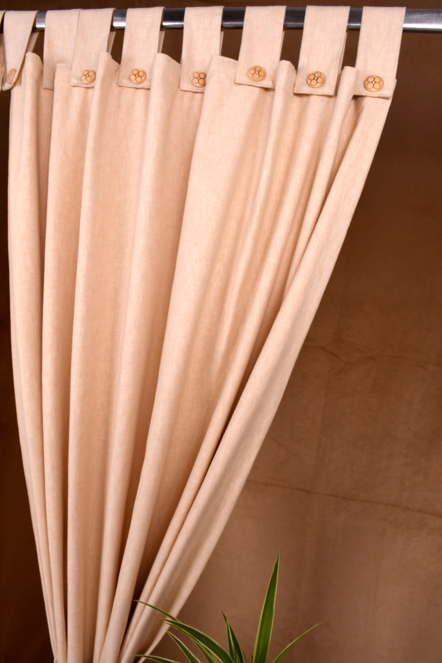 Puro Collection Curtains in Loop pattern PolyCotton fabric with minimal Textures in Latte Brown Colour.