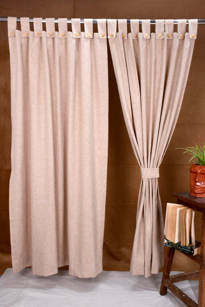 Puro Collection Curtains in Loop pattern PolyCotton fabric with minimal Textures in Tan Brown Colour.