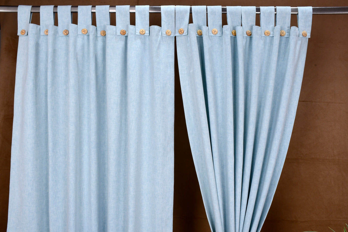 Puro Collection Curtains in Loop pattern PolyCotton fabric with minimal Textures in Sky Blue Colour.