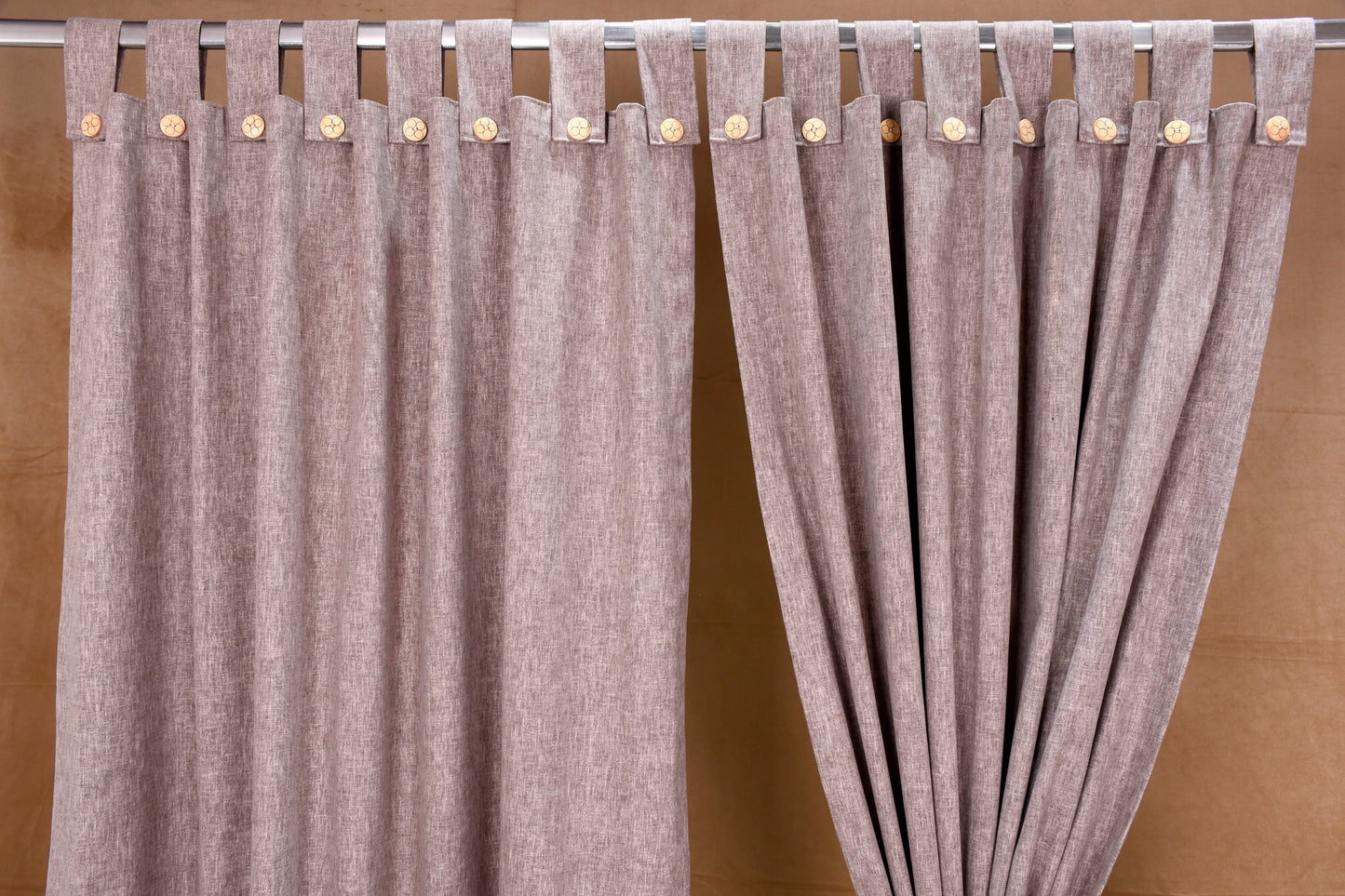 Puro Collection Curtains in Loop pattern PolyCotton fabric with minimal Textures in Tortilla Brown Colour.
