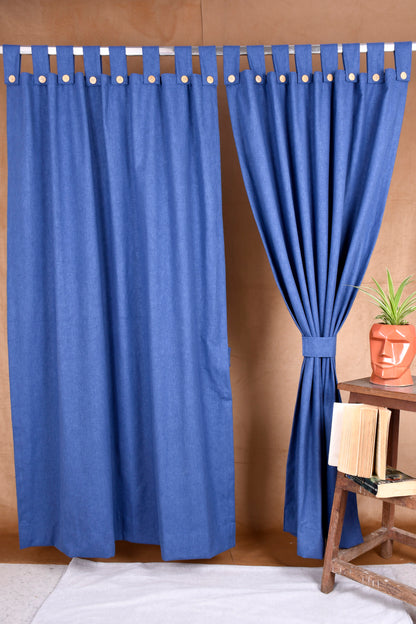 Puro Collection Curtains in Loop pattern PolyCotton fabric with minimal Textures in Azure Blue Colour.