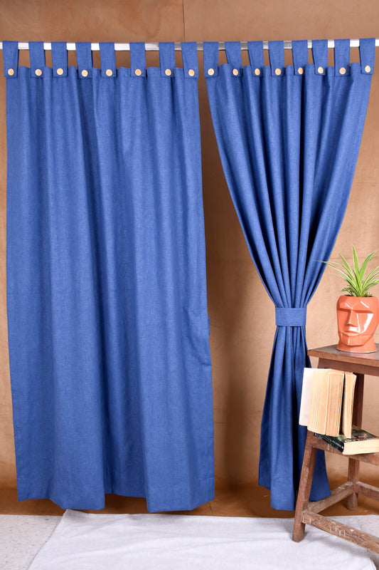 Puro Collection Curtains in Loop pattern PolyCotton fabric with minimal Textures in Azure Blue Colour.