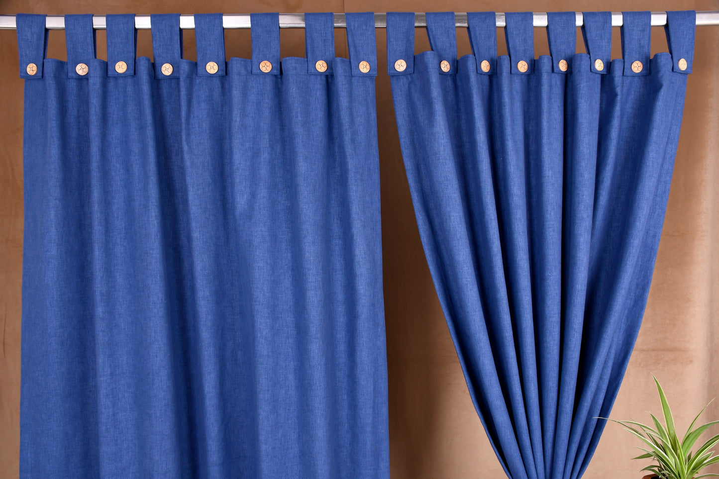 Puro Collection Curtains in Loop pattern PolyCotton fabric with minimal Textures in Azure Blue Colour.