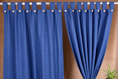 Puro Collection Curtains in Loop pattern PolyCotton fabric with minimal Textures in Azure Blue Colour.