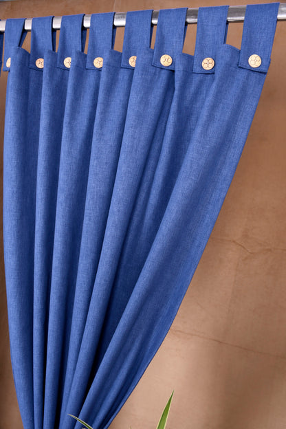 Puro Collection Curtains in Loop pattern PolyCotton fabric with minimal Textures in Azure Blue Colour.