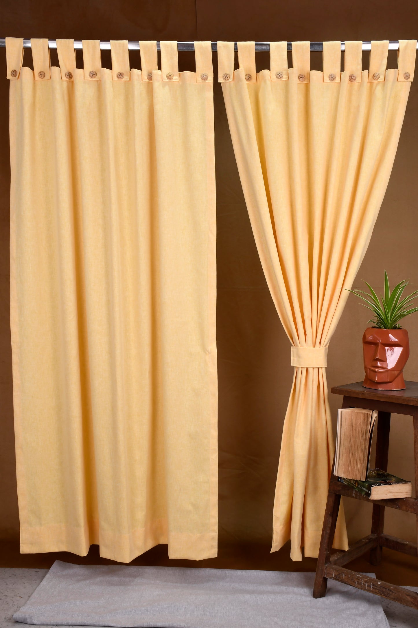 Puro Collection Curtains in Loop pattern PolyCotton fabric with minimal Textures in Yellow Colour.