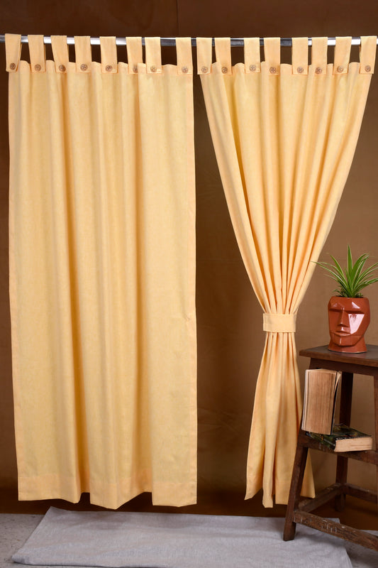 Puro Collection Curtains in Loop pattern PolyCotton fabric with minimal Textures in Yellow Colour.