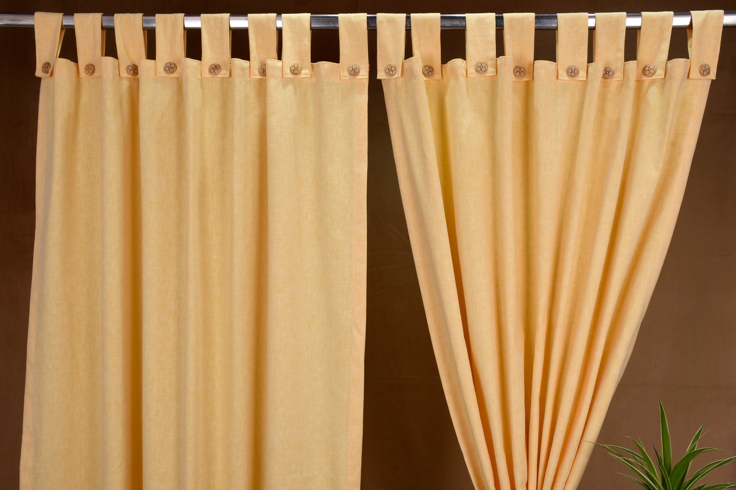 Puro Collection Curtains in Loop pattern PolyCotton fabric with minimal Textures in Yellow Colour.