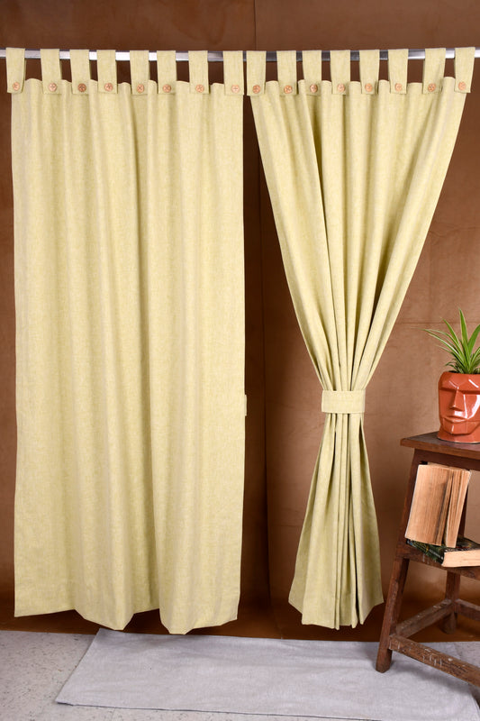 Puro Collection Curtains in Loop pattern PolyCotton fabric with minimal Textures in Pista Green Colour.