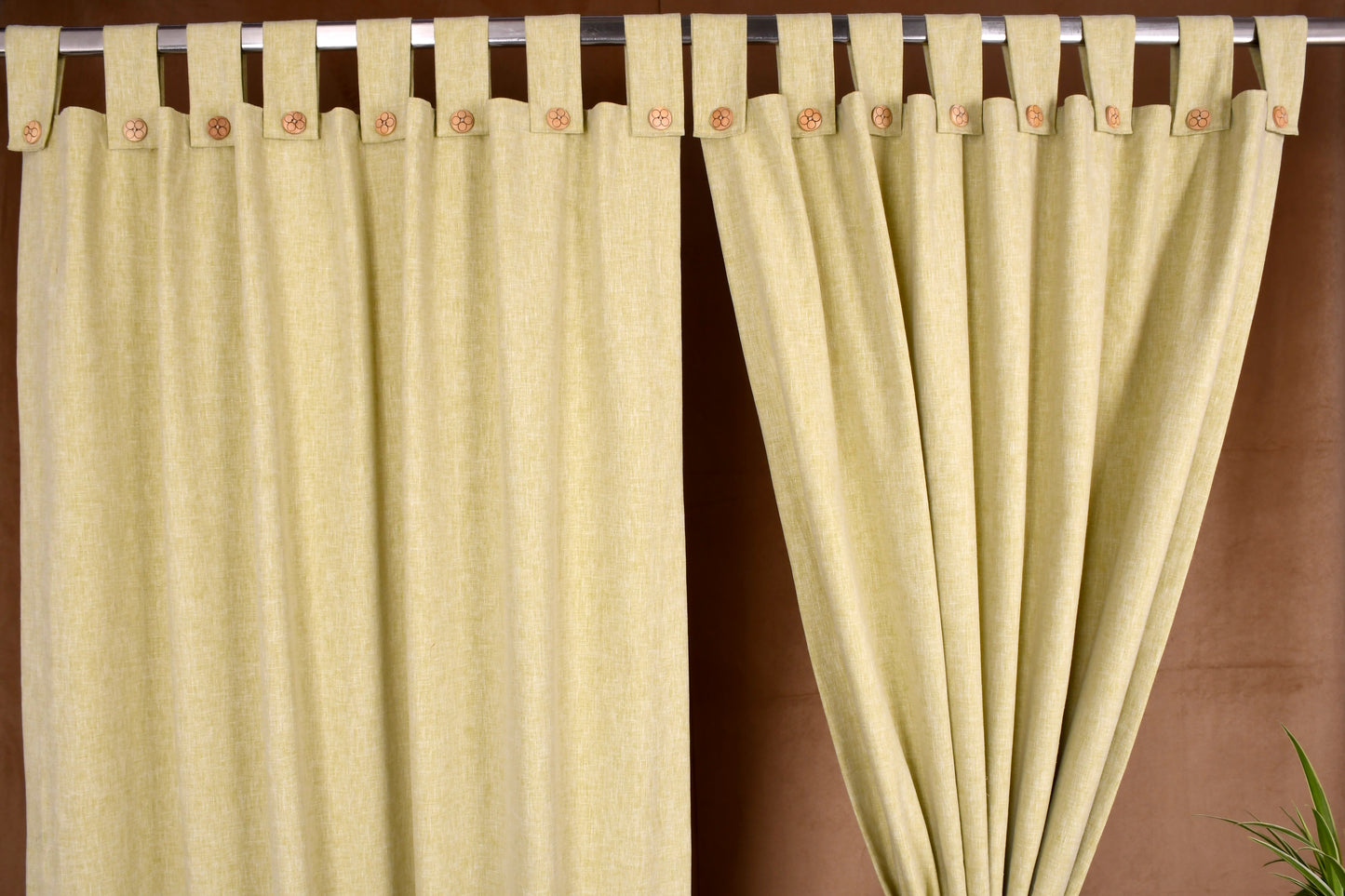 Puro Collection Curtains in Loop pattern PolyCotton fabric with minimal Textures in Pista Green Colour.