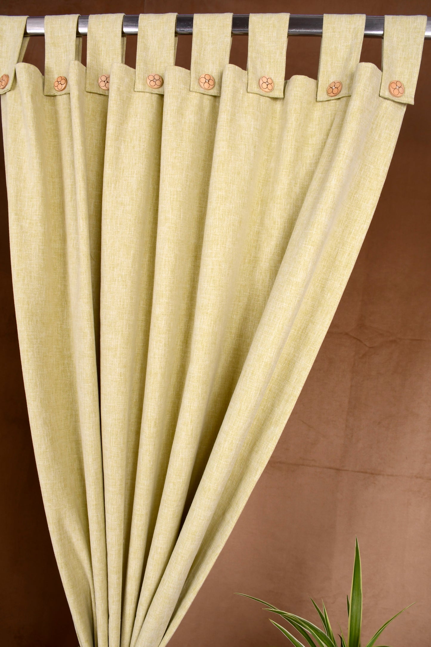 Puro Collection Curtains in Loop pattern PolyCotton fabric with minimal Textures in Pista Green Colour.