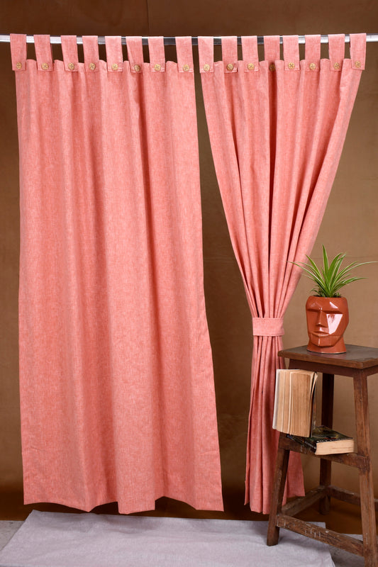 Puro Collection Curtains in Loop pattern PolyCotton fabric with minimal Textures in Khakhi Red Colour.
