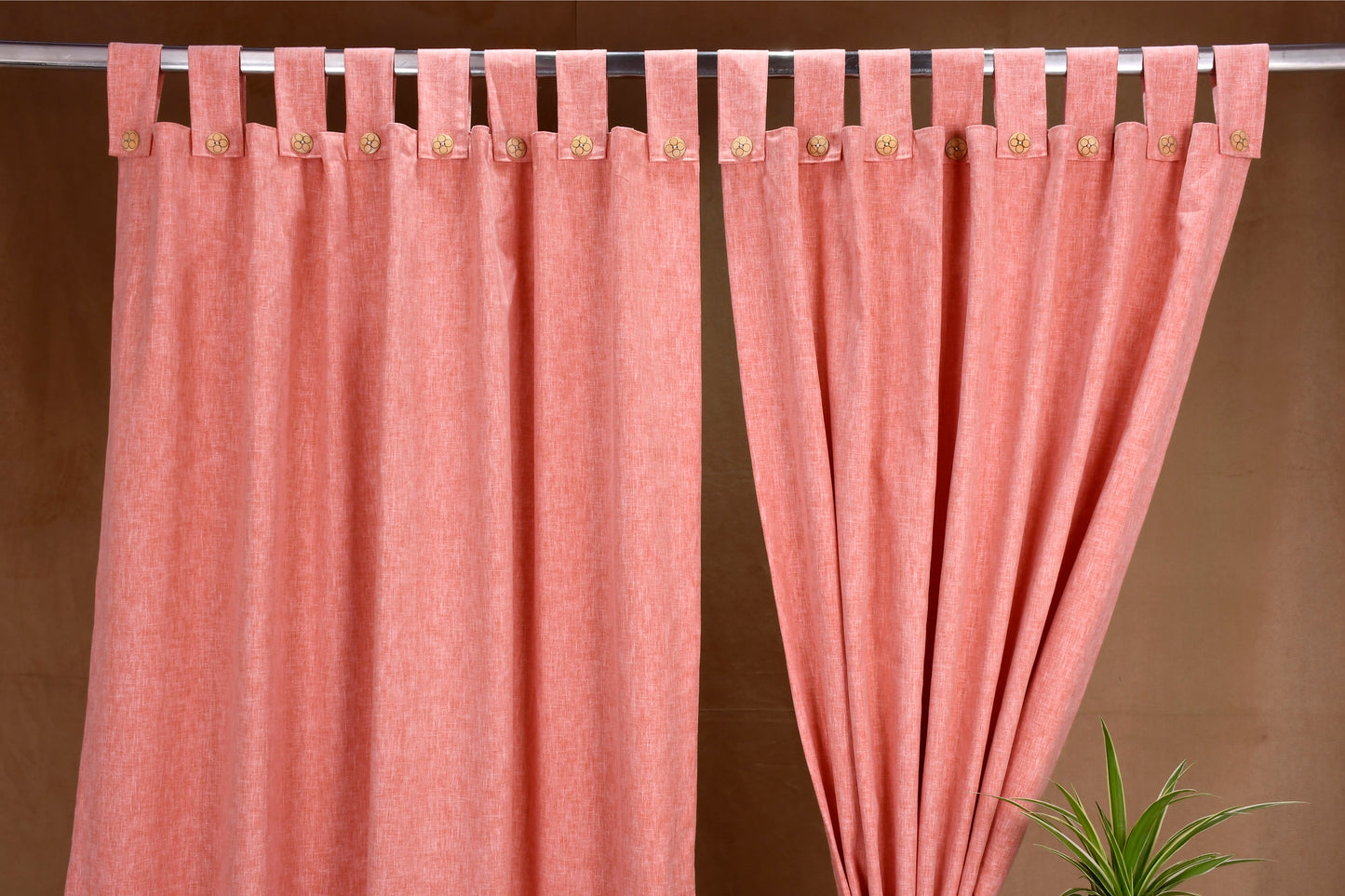 Puro Collection Curtains in Loop pattern PolyCotton fabric with minimal Textures in Khakhi Red Colour.
