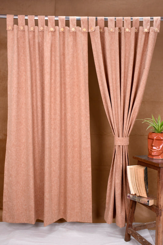 Puro Collection Curtains in Loop pattern PolyCotton fabric with minimal Textures in Khakhi Brick Colour.