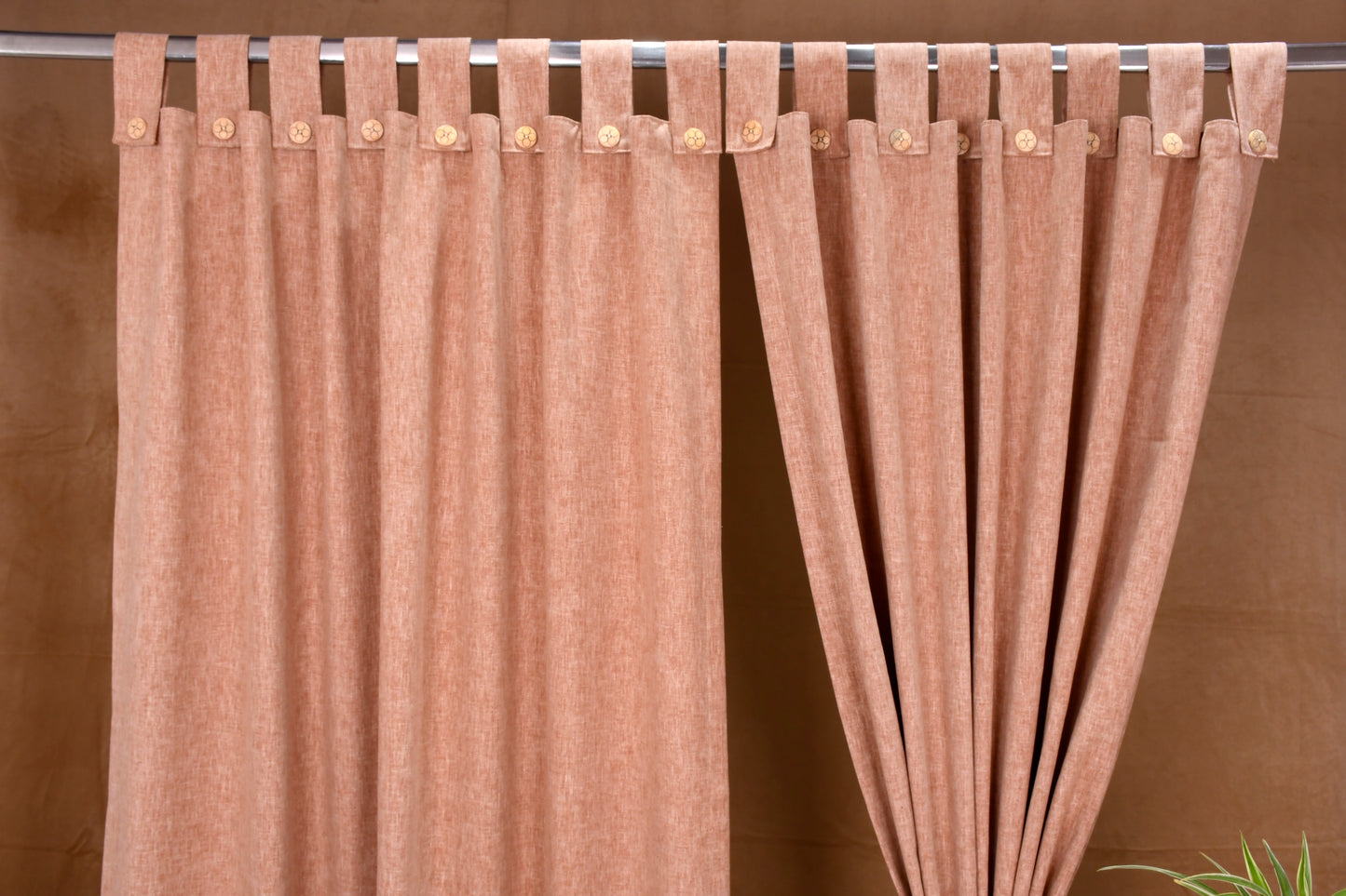 Puro Collection Curtains in Loop pattern PolyCotton fabric with minimal Textures in Khakhi Brick Colour.