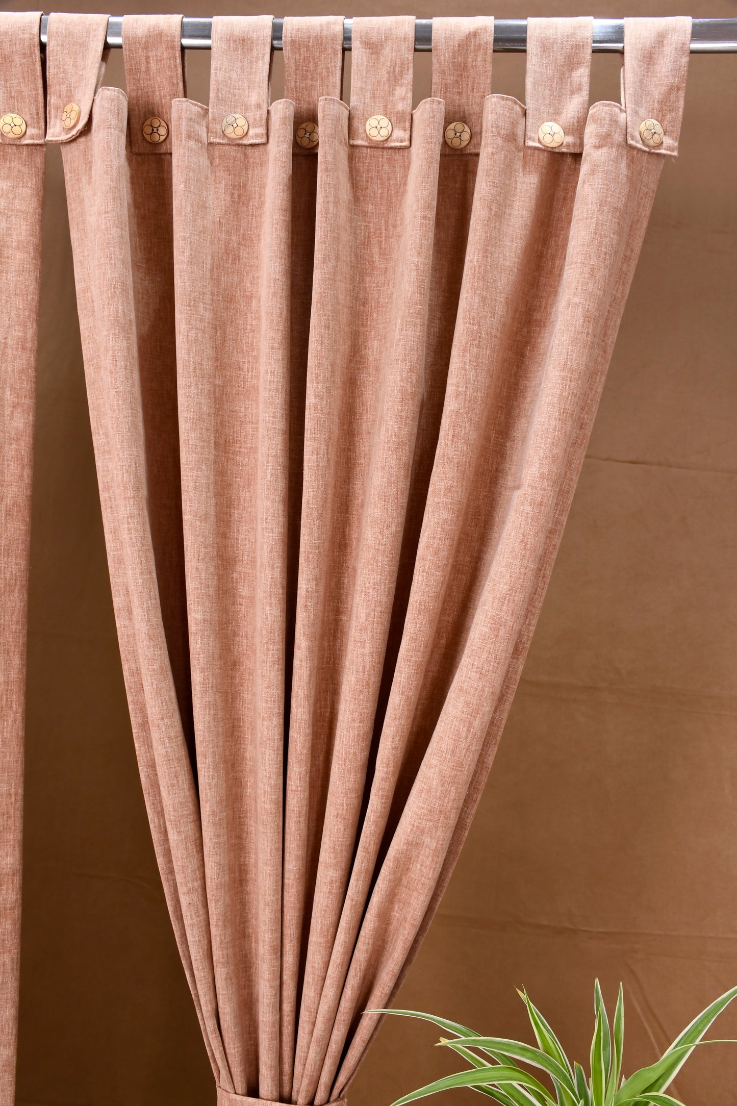 Puro Collection Curtains in Loop pattern PolyCotton fabric with minimal Textures in Khakhi Brick Colour.