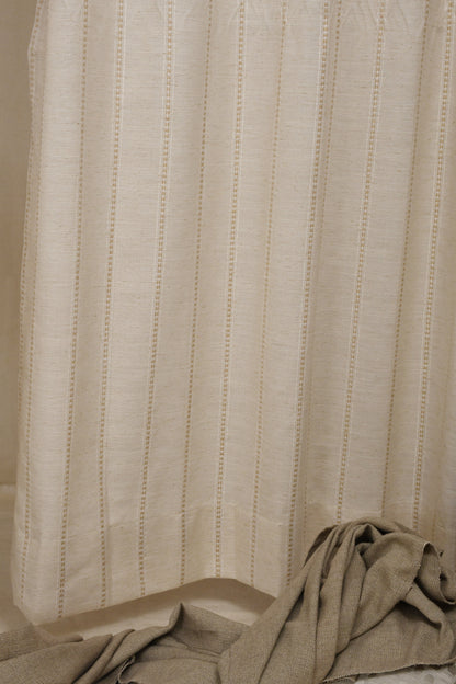 Ricamo Collection Curtains in Eyelet patttern with Stripe Embroidered Work Design in Natural Linen Colour.