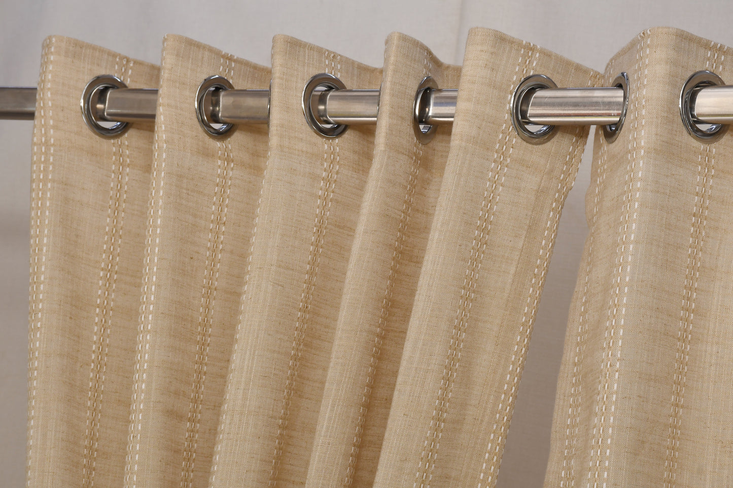Ricamo Collection Curtains in Eyelet patttern with Stripe Embroidered Work Design in Light Mustard Colour