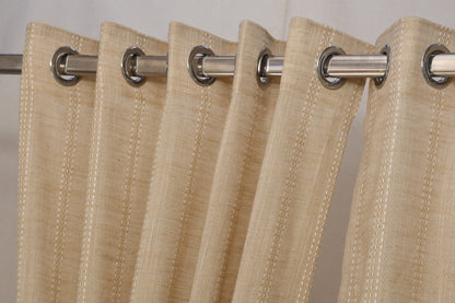 Ricamo Collection Curtains in Eyelet patttern with Stripe Embroidered Work Design in Light Mustard Colour