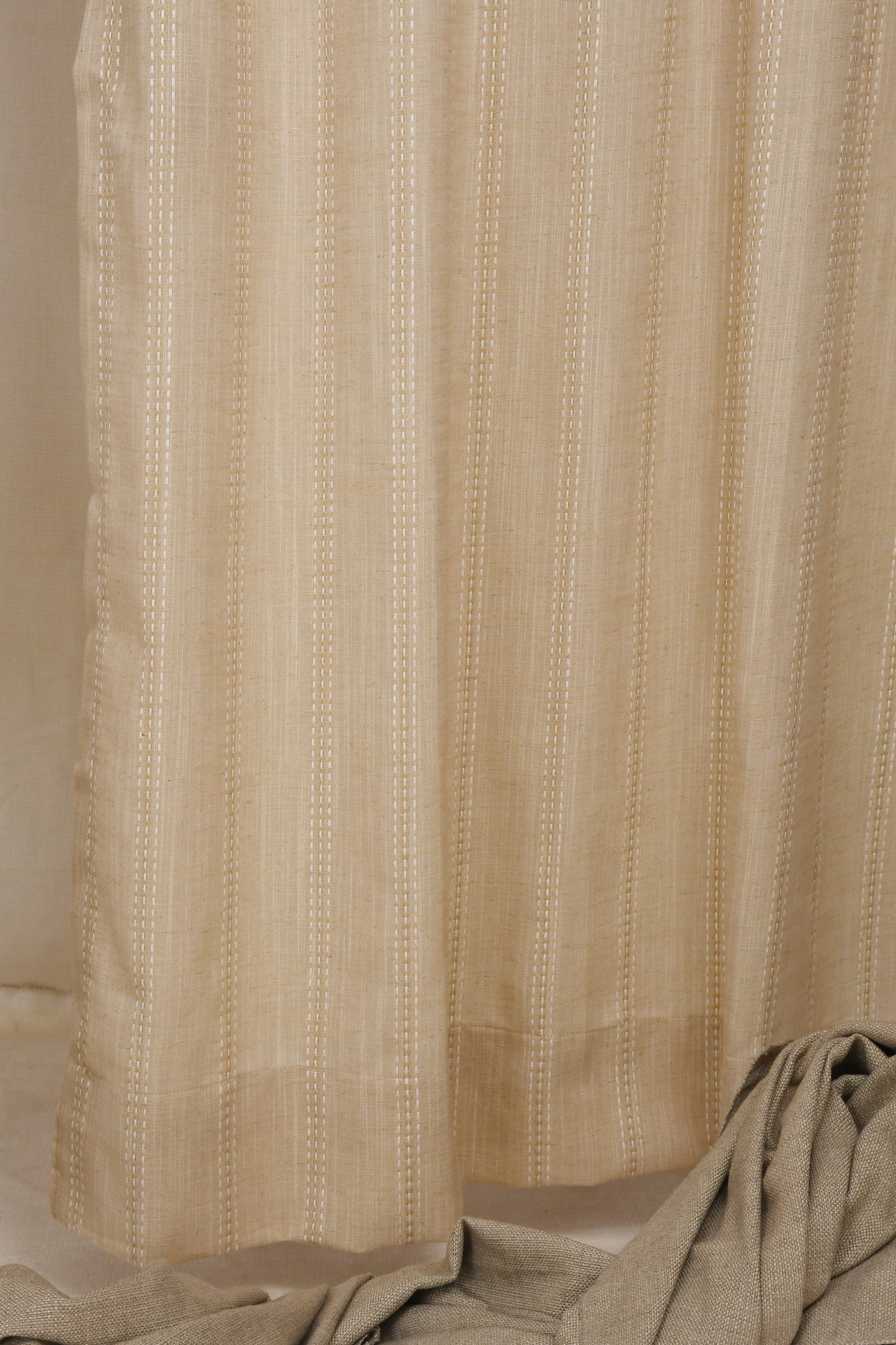 Ricamo Collection Curtains in Eyelet patttern with Stripe Embroidered Work Design in Light Mustard Colour