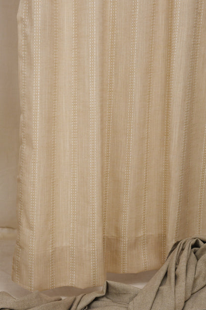 Ricamo Collection Curtains in Eyelet patttern with Stripe Embroidered Work Design in Light Mustard Colour