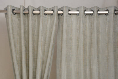 Ricamo Collection Curtains in Eyelet patttern with Stripe Embroidered Work Design in Pista  Colour.