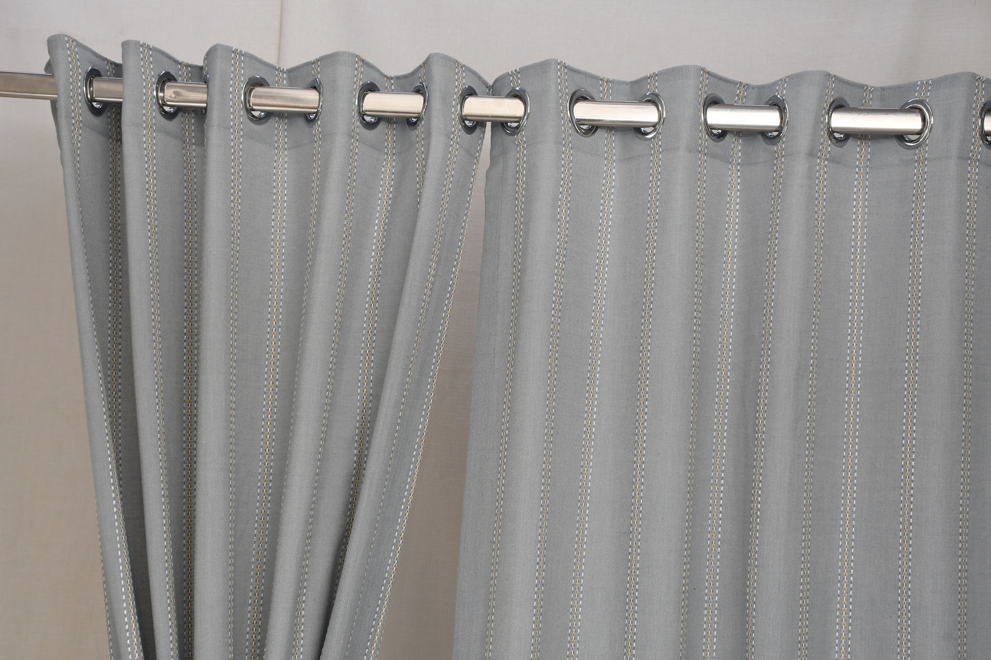 Ricamo Collection Curtains in Eyelet patttern with Stripe Embroidered Work Design in Light Blue Colour.