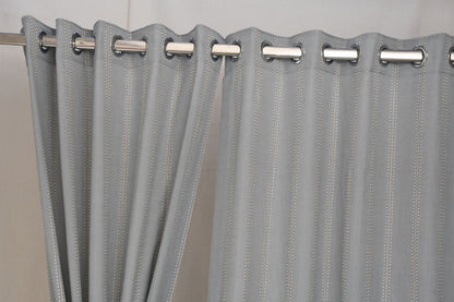 Ricamo Collection Curtains in Eyelet patttern with Stripe Embroidered Work Design in Light Blue Colour.