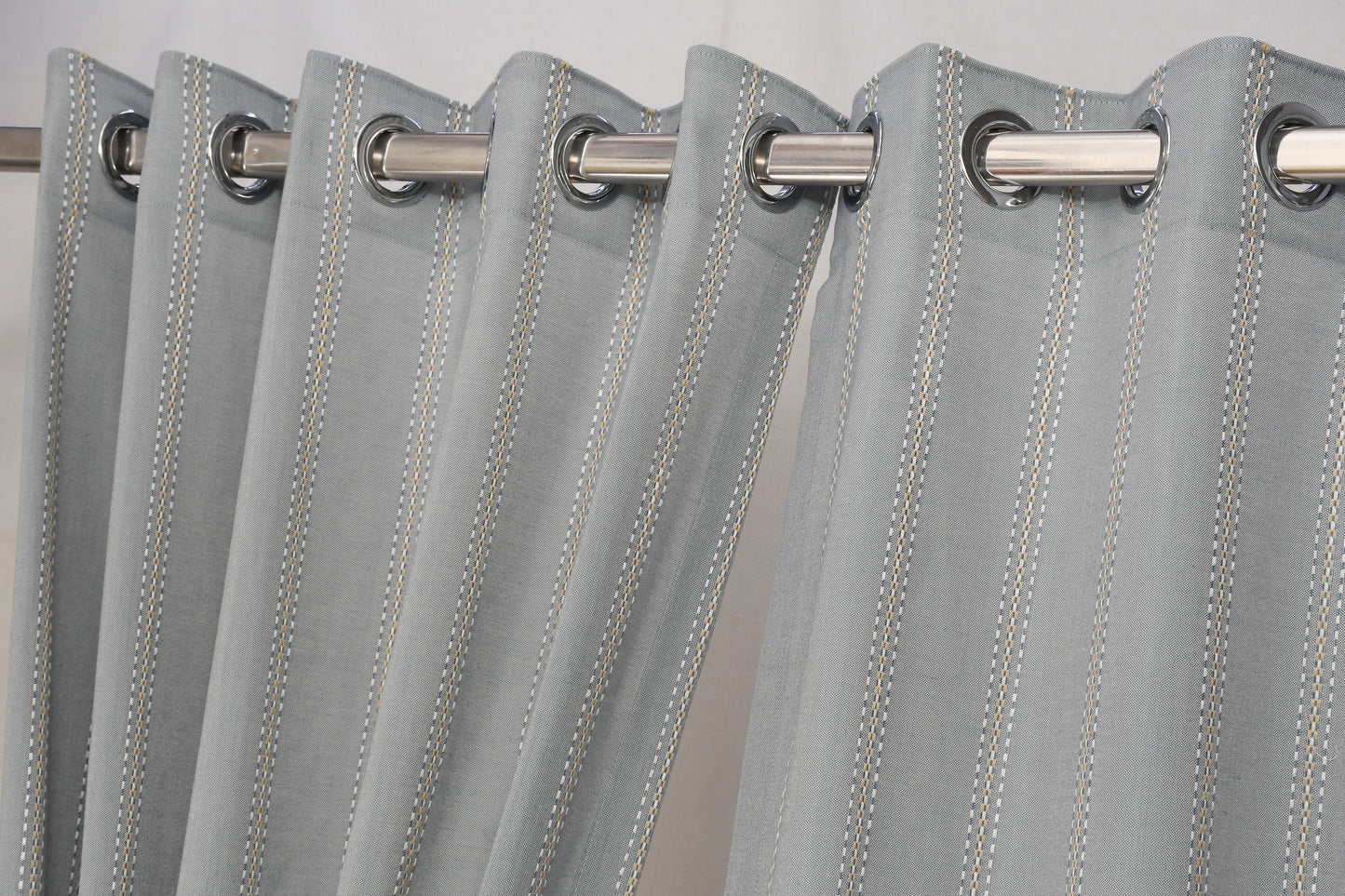 Ricamo Collection Curtains in Eyelet patttern with Stripe Embroidered Work Design in Light Blue Colour.