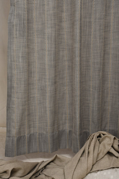 Ricamo Collection Curtains in Eyelet patttern with Stripe Embroidered Work Design in Grey Colour